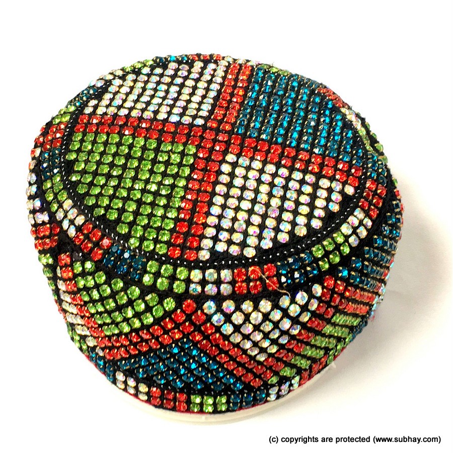 Multi Color Round Full Sindhi Nagina /  Zircon Cap or Topi MKC-830